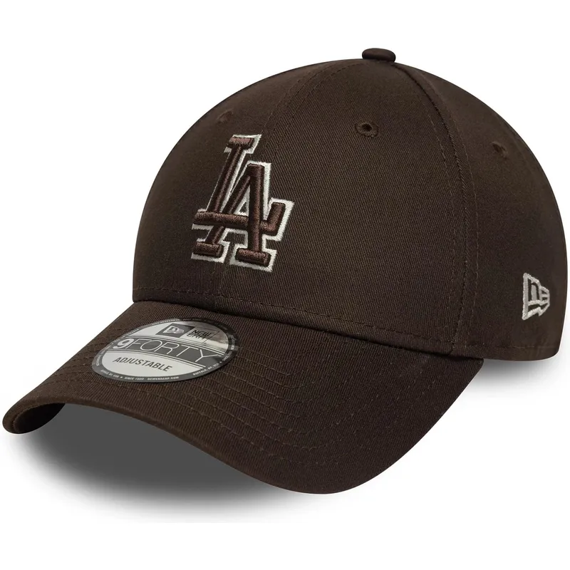 cappellino-visiera-curva-marrone-regolabile-9forty-outline-di-los-angeles-dodgers-mlb-di-new-era