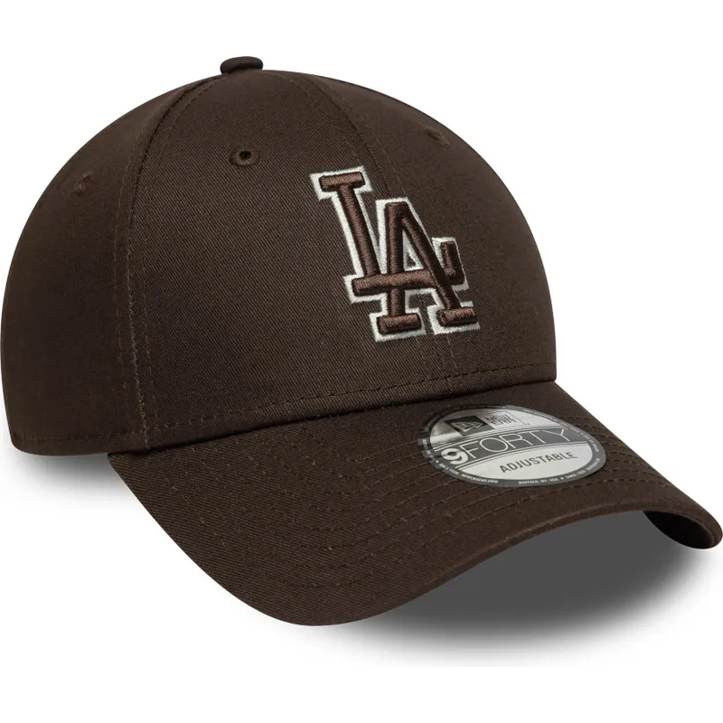 cappellino-visiera-curva-marrone-regolabile-9forty-outline-di-los-angeles-dodgers-mlb-di-new-era