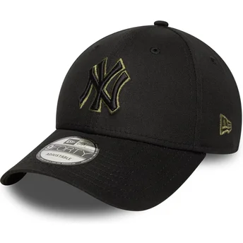New Era Curved Brim Green Logo 9FORTY Outline New York Yankees MLB Black Adjustable Cap