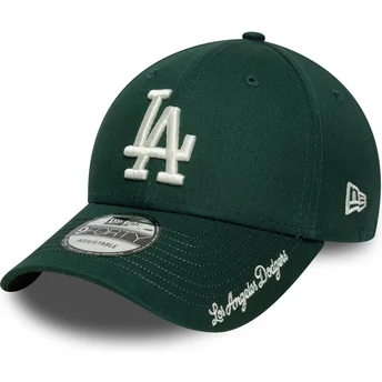 Cappellino curvo verde regolabile 9FORTY Visor Script dei Los Angeles Dodgers MLB di New Era