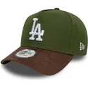 gron-och-brun-kurvad-keps-snapback-9forty-e-frame-suede-visor-los-angeles-dodgers-mlb-fran-new-era