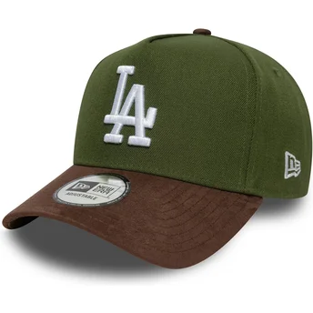 Grüne und braune gebogene Snapback-Kappe 9FORTY E Frame Suede Visor der Los Angeles Dodgers MLB von New Era