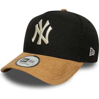 Cappellino curvo nero e marrone snapback 9FORTY E Frame Suede Visor di New York Yankees MLB di New Era