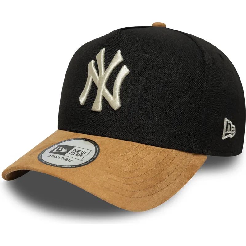 svart-och-brun-bojd-snapback-keps-9forty-e-frame-suede-visor-new-york-yankees-mlb-fran-new-era