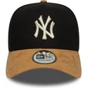 cappellino-nero-e-marrone-snapback-9forty-e-frame-suede-visor-dei-new-york-yankees-mlb-di-new-era