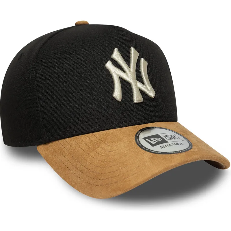 cappellino-curvo-nero-e-marrone-snapback-9forty-e-frame-visiera-in-suede-dei-new-york-yankees-mlb-di-new-era