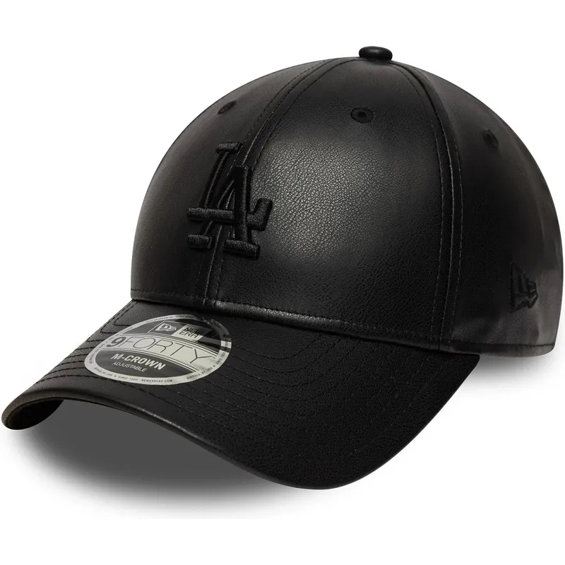 schwarze-gebogene-snapback-kappe-mit-schwarzem-logo-9forty-m-crown-pu-der-los-angeles-dodgers-mlb-von-new-era