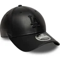 schwarze-gebogene-snapback-kappe-mit-schwarzem-logo-9forty-m-crown-pu-der-los-angeles-dodgers-mlb-von-new-era