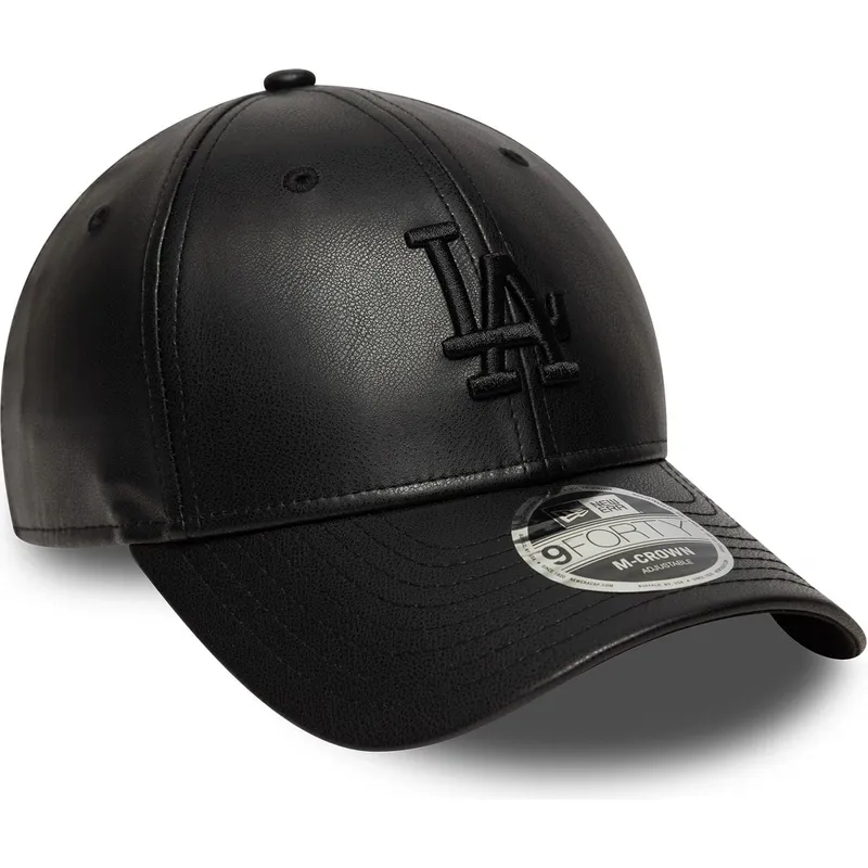schwarze-gebogene-snapback-kappe-mit-schwarzem-logo-9forty-m-crown-pu-der-los-angeles-dodgers-mlb-von-new-era