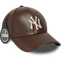 casquette-courbee-marron-ajustable-9forty-m-crown-img-leather-new-york-yankees-mlb-new-era
