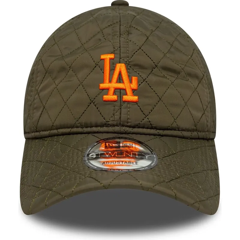 zielona-zakrzywiona-czapka-z-regulacja-z-pomaranczowym-logo-9twenty-quilted-los-angeles-dodgers-mlb-od-new-era