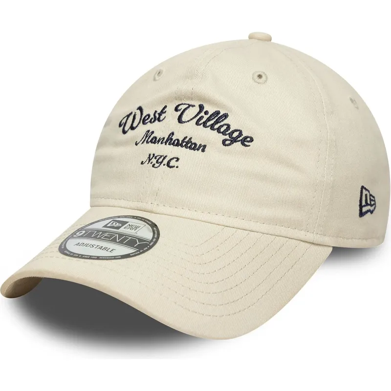 beige-verstellbare-curved-cap-west-village-9twenty-wordmark-von-new-era