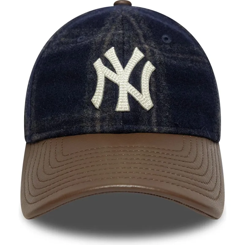 cappellino-curvo-blu-marino-e-marrone-regolabile-9twenty-img-loden-leather-di-new-york-yankees-mlb-di-new-era