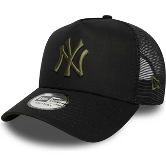 Cappellino trucker nero con logo verde A Frame League Essential dei New York Yankees MLB di New Era