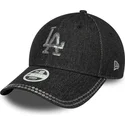 verstellbare-schwarze-damen-cap-mit-gebogenem-schirm-9forty-sequin-denim-der-los-angeles-dodgers-mlb-von-new-era