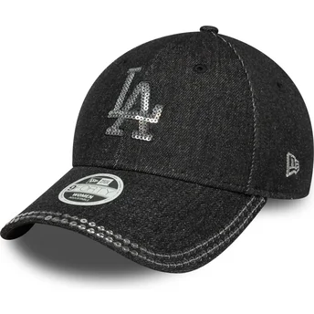 Casquette courbée noire ajustable pour femme 9FORTY Sequin Denim Los Angeles Dodgers MLB New Era