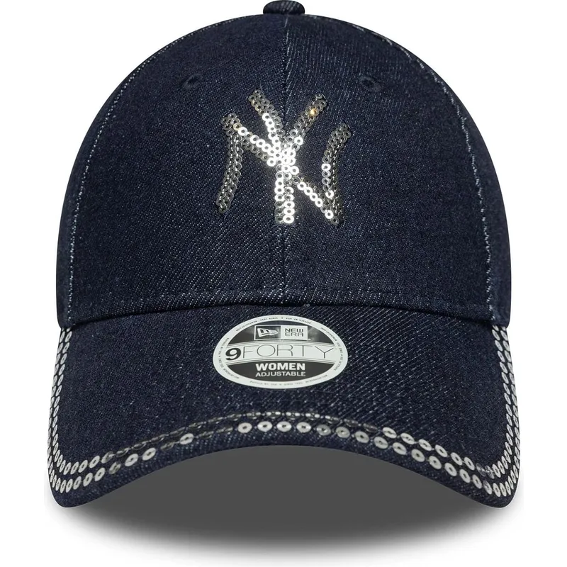regulowana-granatowa-czapka-z-daszkiem-dla-kobiet-9forty-sequin-denim-new-york-yankees-mlb-od-new-era