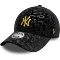 new-era-mlb-new-york-yankees-9forty-leo-velour-metallic-damen-verstellbare-schwarze-kappe-mit-gelbem-logo