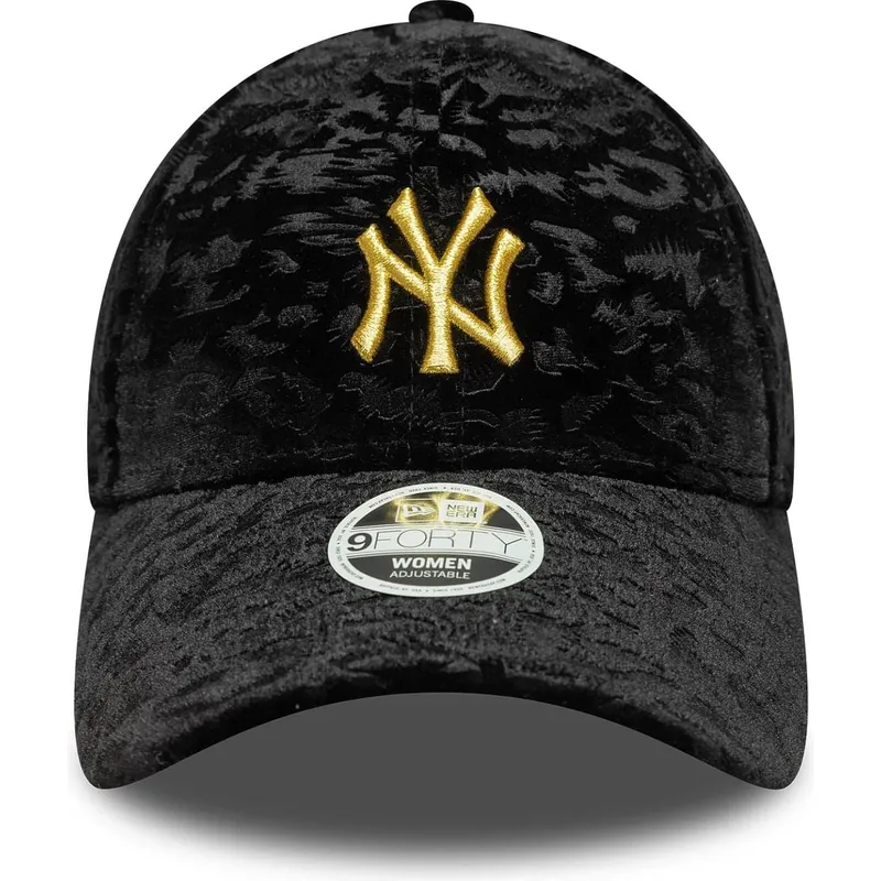 cappellino-con-visiera-curva-nero-regolabile-da-donna-con-logo-giallo-9forty-leo-velour-metallic-di-new-york-yankees-mlb-di-new-