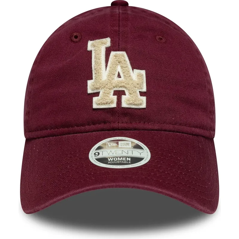 czapka-z-daszkiem-bordowa-regulowana-dla-kobiet-z-bezowym-logo-9twenty-boucle-los-angeles-dodgers-mlb-od-new-era