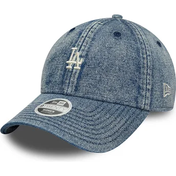 9TWENTY Justerbar blå denim böjd keps för kvinnor Los Angeles Dodgers MLB från New Era