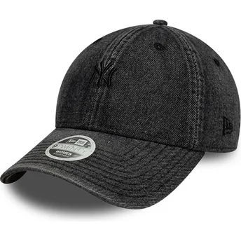 Verstellbare schwarze Damen-Cap 9TWENTY Denim der New York Yankees MLB von New Era