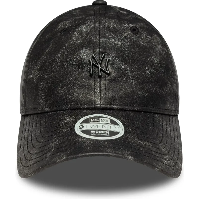 schwarze-gebogene-verstellbare-damenkappe-mit-schwarzem-logo-9twenty-worn-pu-der-new-york-yankees-mlb-von-new-era