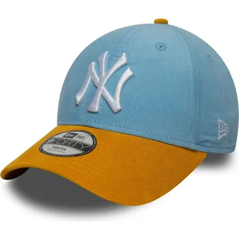 Cappellino curvo blu e marrone regolabile per bambino 9FORTY Cord di New York Yankees MLB di New Era