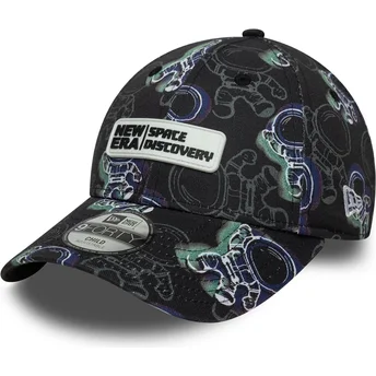 New Era Curved Brim Youth 9FORTY Space All Over Print Black Adjustable Cap