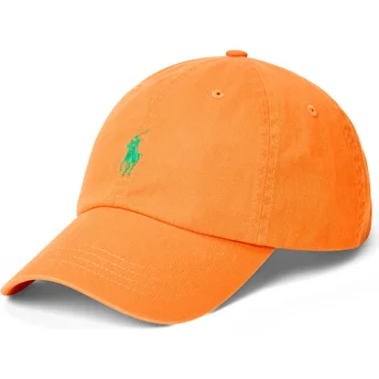 Polo Ralph Lauren Curved Brim Green Logo Cotton Chino Classic Sport Orange Adjustable Cap