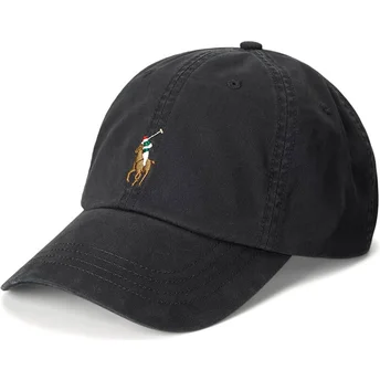 Verstellbare schwarze Kappe mit gebogenem Schirm aus Classic Sport Stretch-Baumwolltwill von Polo Ralph Lauren.
