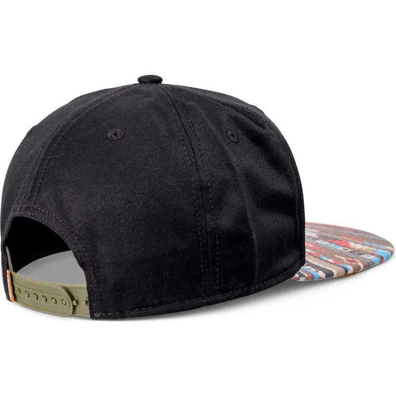 schwarze-und-mehrfarbige-flache-snapback-kappe-aztek-von-djinns