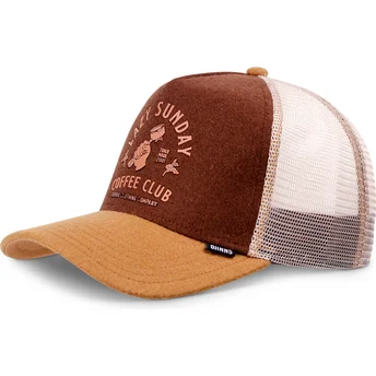 Cappellino trucker marrone e beige HFT Lazy Barista di Djinns