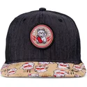 schwarze-und-mehrfarbige-flache-snapback-kappe-fur-jungen-lucky-cat-linen-rev-von-djinns