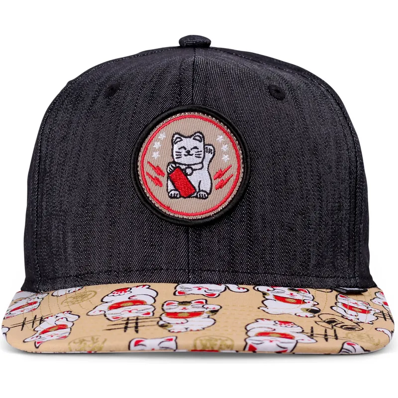 czarna-i-wielokolorowa-plaska-czapka-snapback-dla-chlopca-lucky-cat-linen-rev-od-djinns
