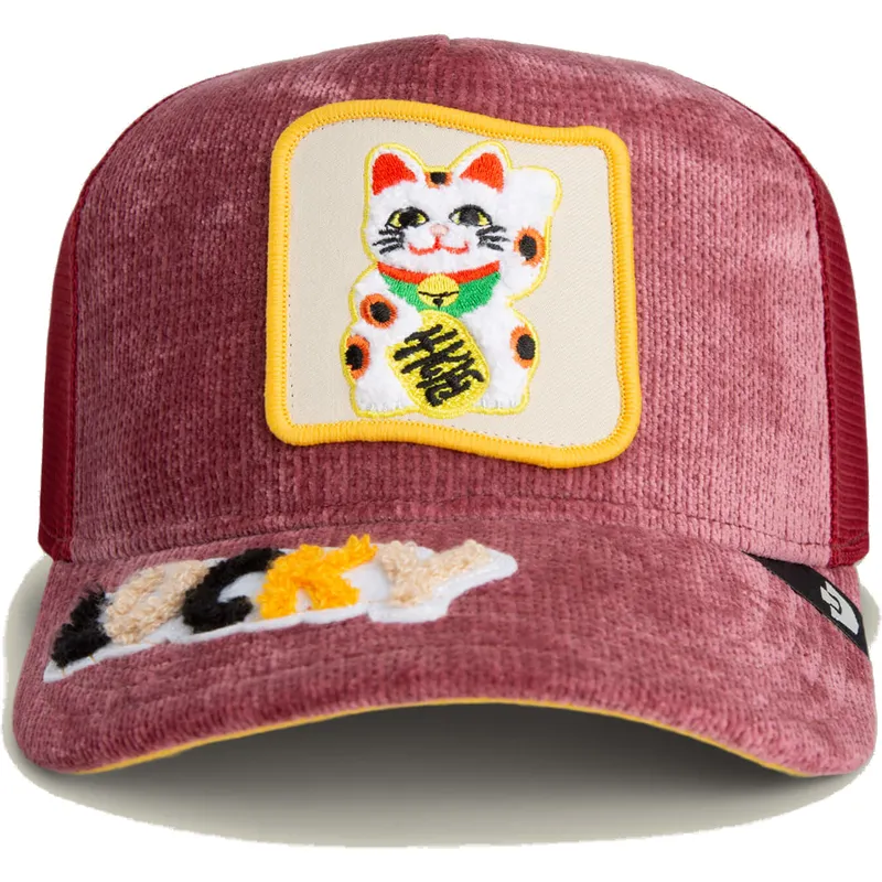 cappellino-trucker-rosso-gatto-lucky-maneki-neko-happy-thoughts-the-farm-di-goorin-bros