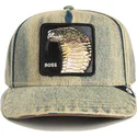 goorin-bros-the-farm-the-showdown-pit-boss-snapback-kappe-mit-gebogenem-schirm-in-blauem-denim-mit-schlangenmotiv