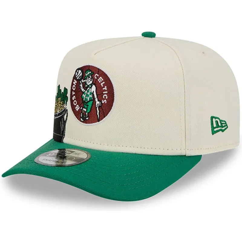 beige-och-gron-kurvad-keps-snapback-9fifty-a-frame-precurved-hardwood-classics-fran-boston-celtics-nba-av-new-era