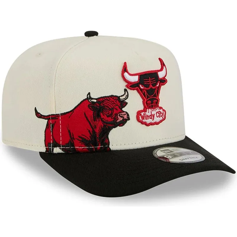 cappellino-curvo-beige-e-nero-snapback-9fifty-a-frame-precurved-hardwood-classics-di-chicago-bulls-nba-di-new-era