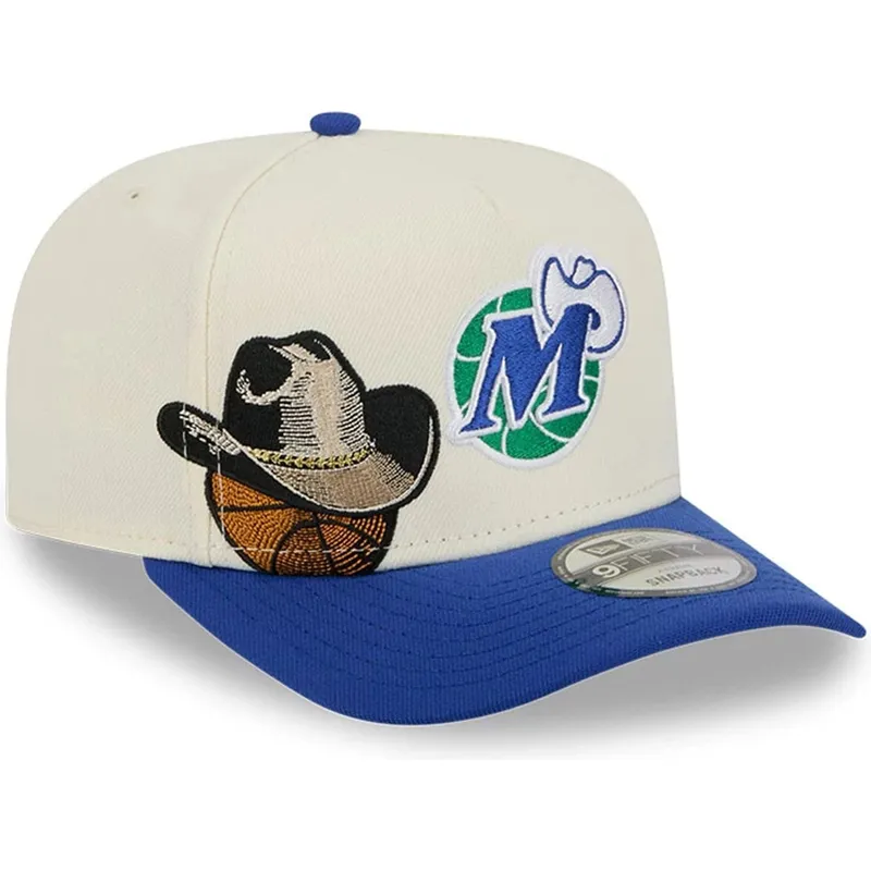 cappellino-visiera-curva-beige-e-blu-snapback-9fifty-a-frame-precurved-hardwood-classics-di-dallas-mavericks-nba-di-new-era