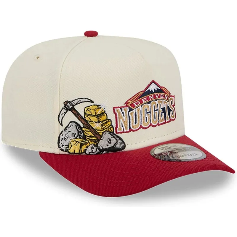 beige-und-rote-gebogene-snapback-kappe-9fifty-a-frame-precurved-hardwood-classics-der-denver-nuggets-nba-von-new-era