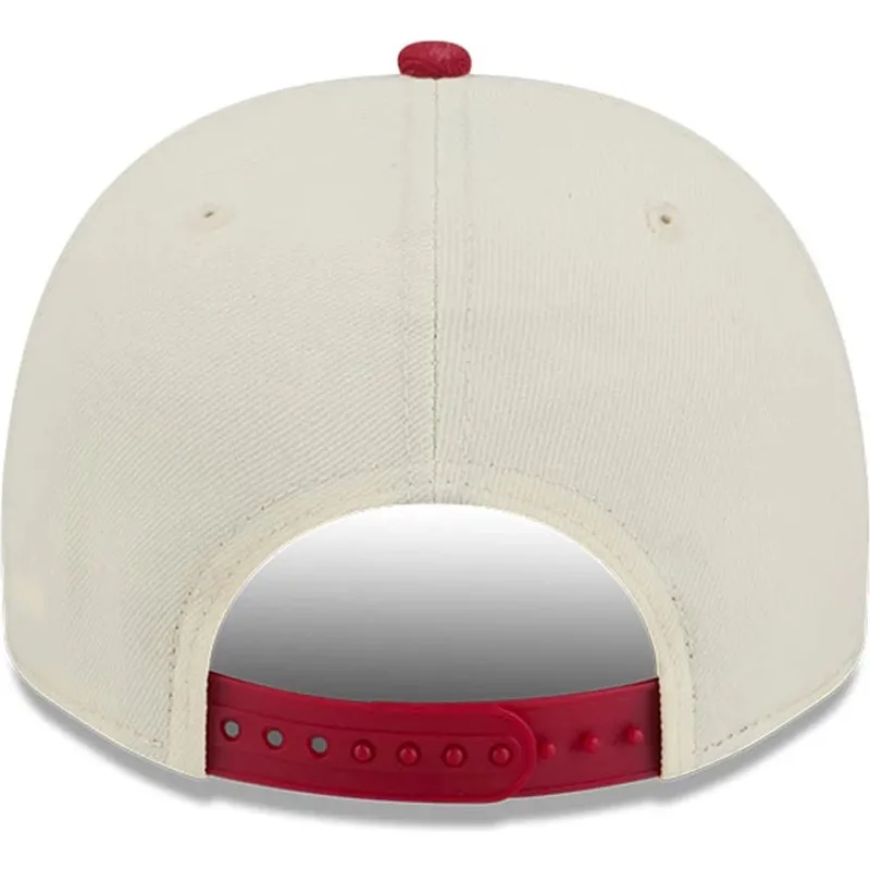beige-und-rote-gebogene-snapback-kappe-9fifty-a-frame-precurved-hardwood-classics-der-denver-nuggets-nba-von-new-era