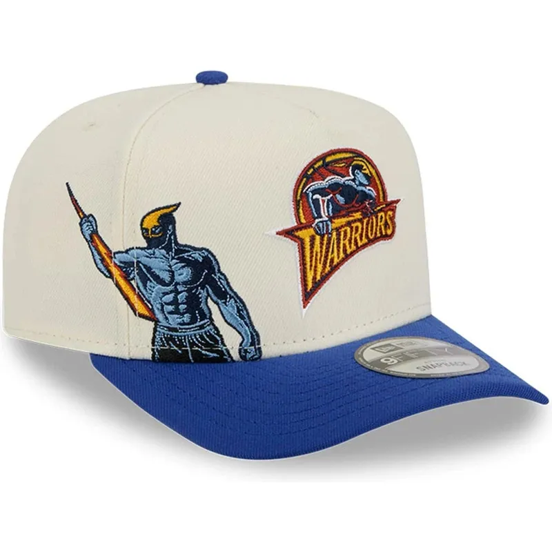 cappellino-beige-e-blu-snapback-9fifty-a-frame-precurved-hardwood-classics-dei-golden-state-warriors-nba-di-new-era