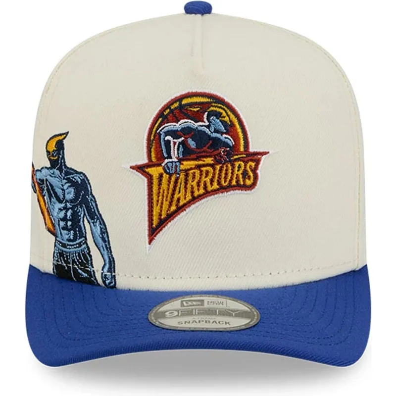 beige-und-blaue-gebogene-snapback-kappe-9fifty-a-frame-precurved-hardwood-classics-von-golden-state-warriors-nba-von-new-era