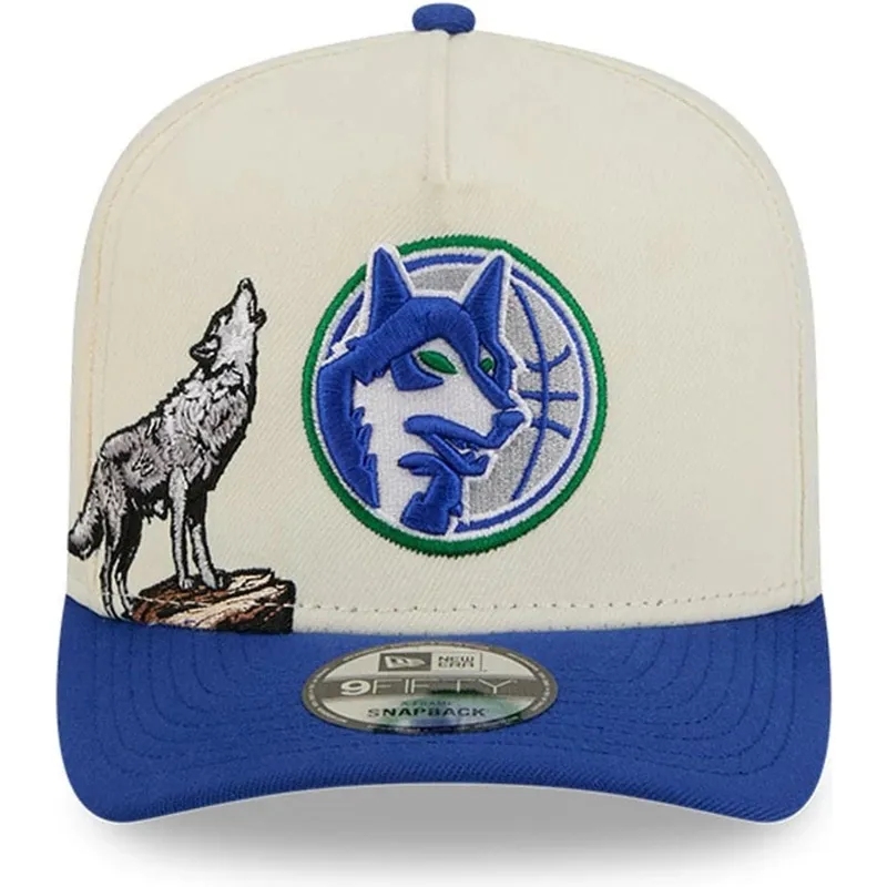 cappellino-visiera-curva-beige-e-blu-snapback-9fifty-a-frame-precurved-hardwood-classics-di-minnesota-timberwolves-nba-di-new-er