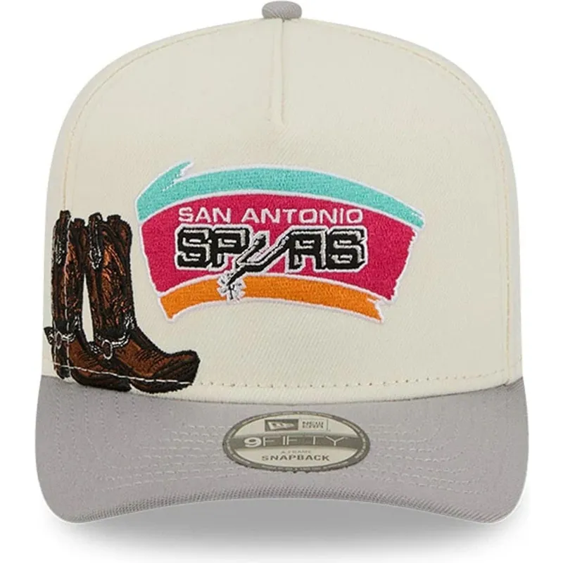 cappello-curvo-beige-e-grigio-snapback-9fifty-a-frame-precurved-hardwood-classics-dei-san-antonio-spurs-nba-di-new-era