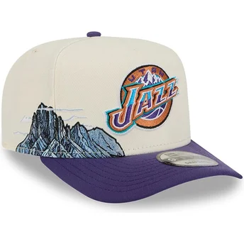 Καπέλο κυρτό μπεζ και βιολετί snapback 9FIFTY A Frame Precurved Hardwood Classics των Utah Jazz NBA της New Era