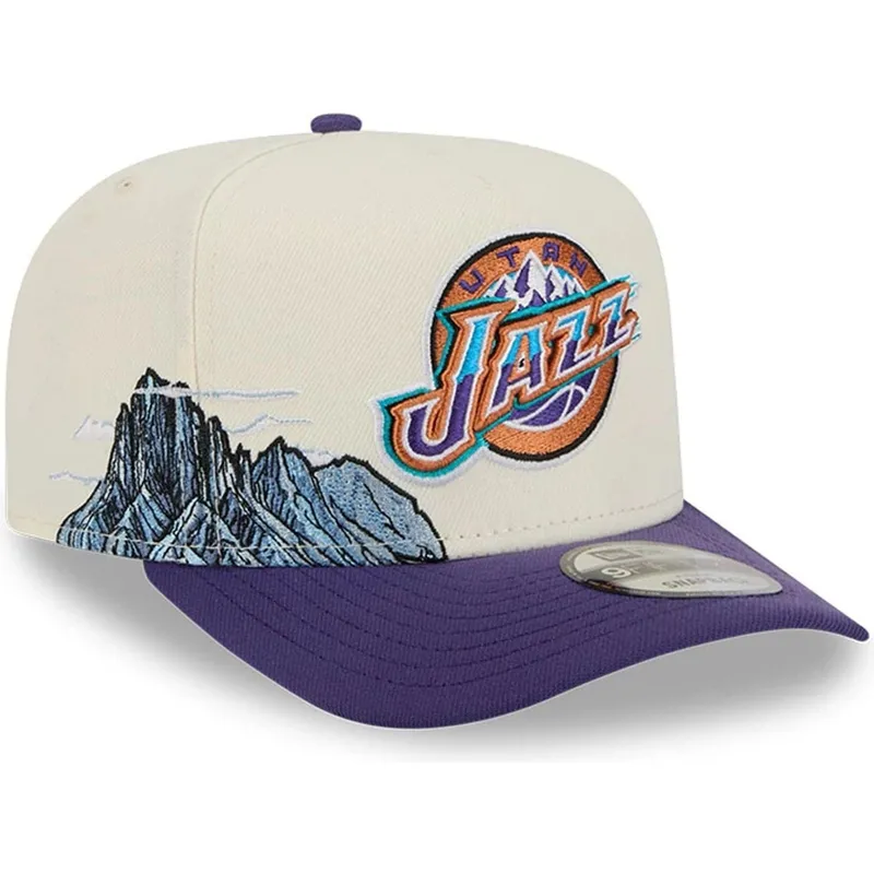 cappello-snapback-beige-e-viola-9fifty-a-frame-precurved-hardwood-classics-utah-jazz-nba-di-new-era