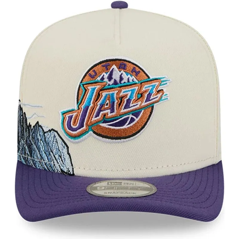 cappello-snapback-beige-e-viola-9fifty-a-frame-precurved-hardwood-classics-utah-jazz-nba-di-new-era