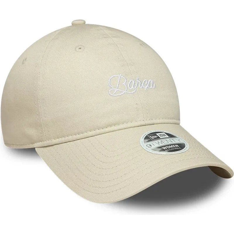 beige-verstellbare-curved-cap-fur-damen-des-fc-barcelona-laliga-9twenty-wordmark-von-new-era